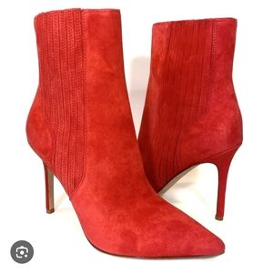 Vaneli Red Suede Pointed Toe Stiletto Ankle Boots